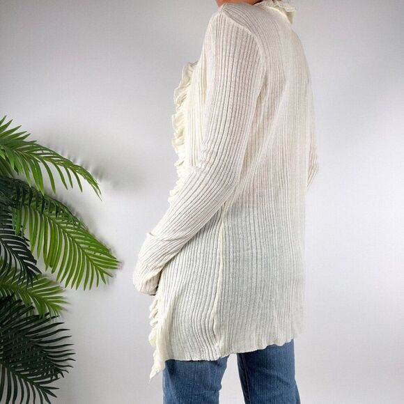 Vintage Cream Cottagecore Soft Girl Knit Coquette Ruffle Open Cardigan / S - Picture 2 of 6